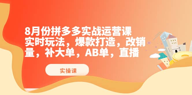 8月份拼多多实战运营课，实时玩法，爆款打造，改销量，补大单，AB单，直播网创吧-网创项目资源站-副业项目-创业项目-搞钱项目八百网赚