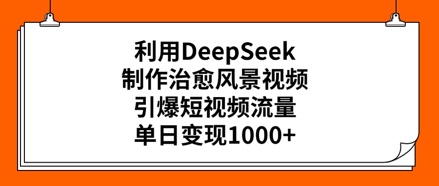 利用DeepSeek制作治愈风景视频，引爆短视频流量，单日变现1000+网创吧-网创项目资源站-副业项目-创业项目-搞钱项目八百网赚