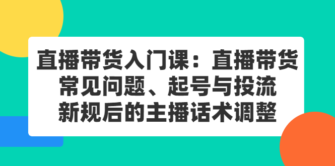直播带货入门课：直播带货常见问题、起号与投流、新规后的主播话术调整网创吧-网创项目资源站-副业项目-创业项目-搞钱项目八百网赚