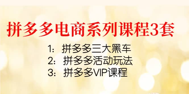 拼多多电商系列课程3套：拼多多三大黑车+拼多多活动玩法+拼多多VIP课程网创吧-网创项目资源站-副业项目-创业项目-搞钱项目八百网赚