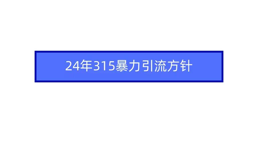 2024年315暴力引流方针网创吧-网创项目资源站-副业项目-创业项目-搞钱项目八百网赚