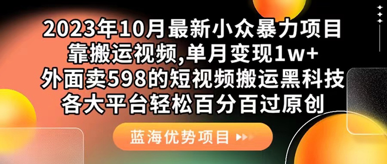 外面卖598的10月最新短视频搬运黑科技，各大平台百分百过原创 靠搬运月入1w网创吧-网创项目资源站-副业项目-创业项目-搞钱项目八百网赚