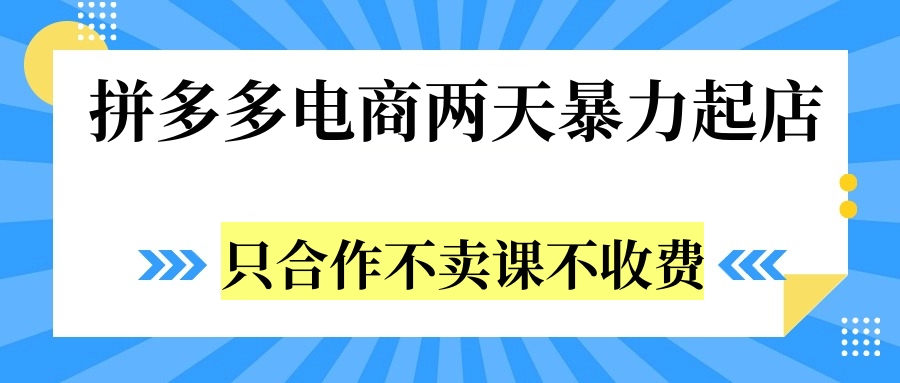 拼多多两天暴力起店，只合作不卖课不收费网创吧-网创项目资源站-副业项目-创业项目-搞钱项目八百网赚