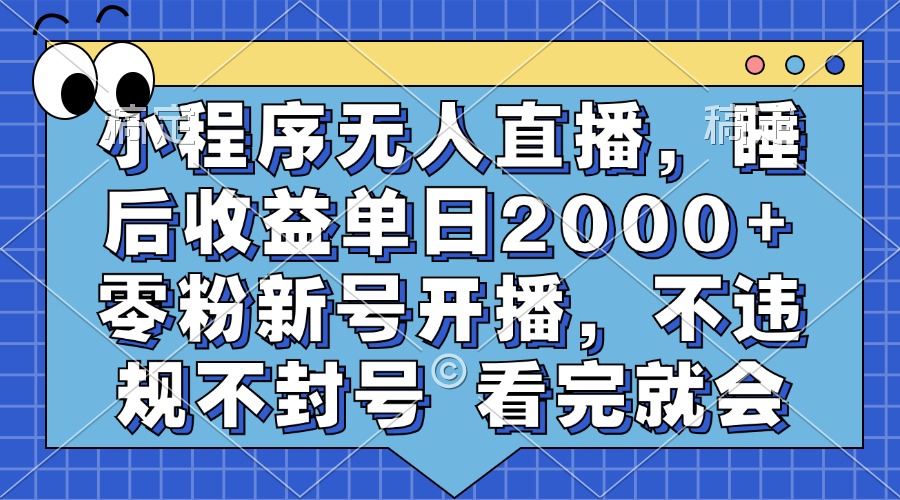 小程序无人直播，睡后收益单日2000+ 零粉新号开播，不违规不封号 看完就会网创吧-网创项目资源站-副业项目-创业项目-搞钱项目八百网赚