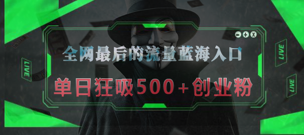 全网最后的流量蓝海入口，半小时引流50+创业粉，单日狂吸500+创业粉网创吧-网创项目资源站-副业项目-创业项目-搞钱项目八百网赚