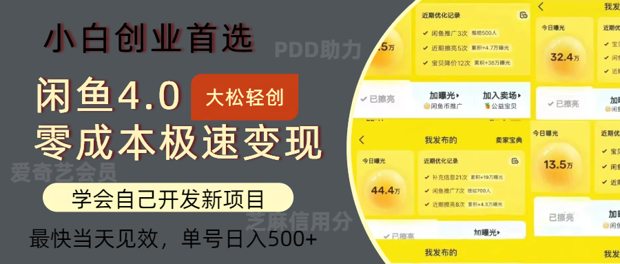 闲鱼0成本极速变现项目，多种变现方式，单号日入500+最新玩法网创吧-网创项目资源站-副业项目-创业项目-搞钱项目八百网赚