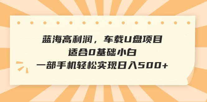 蓝海高利润，车载U盘项目，适合0基础小白，一部手机轻松实现日入500+网创吧-网创项目资源站-副业项目-创业项目-搞钱项目八百网赚