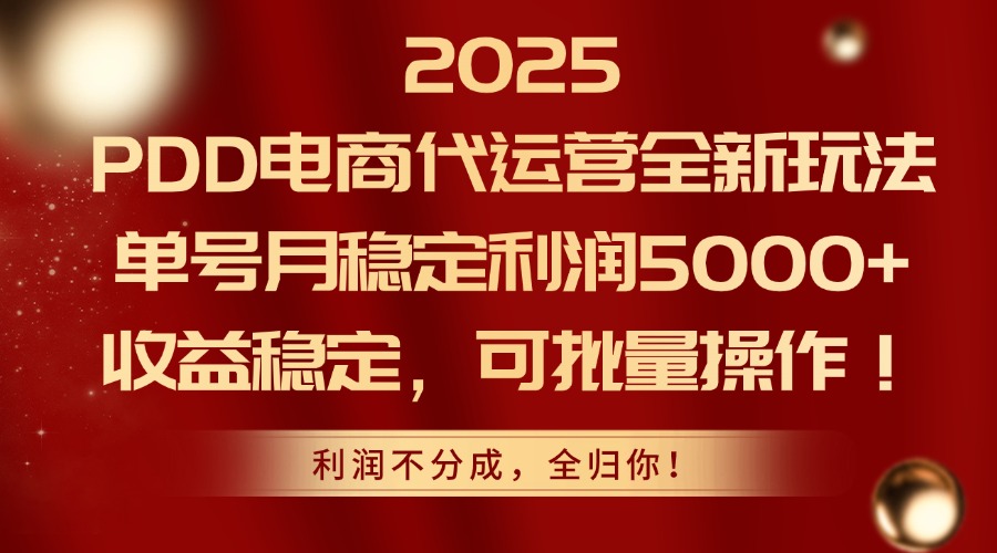 2025 PDD电商代运营全新玩法，单号月稳定利润5000+，收益稳定，可批量操作！网创吧-网创项目资源站-副业项目-创业项目-搞钱项目八百网赚