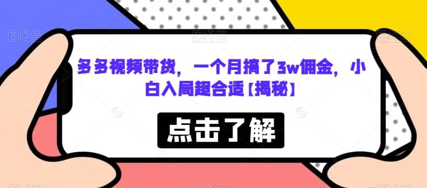 多多视频带货，一个月搞了3w佣金，小白入局超合适【揭秘】网创吧-网创项目资源站-副业项目-创业项目-搞钱项目八百网赚