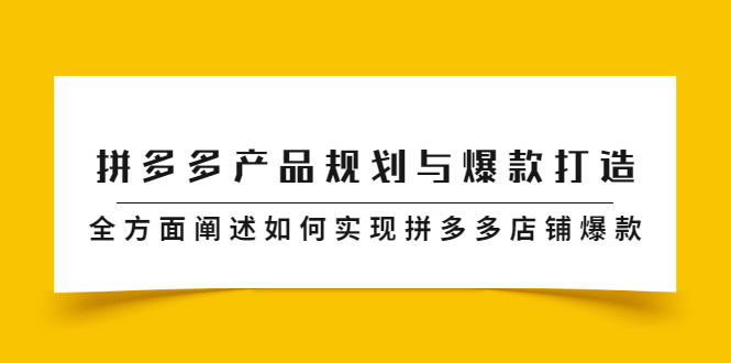 拼多多产品规划与爆款打造，全方面阐述如何实现拼多多店铺爆款网创吧-网创项目资源站-副业项目-创业项目-搞钱项目八百网赚