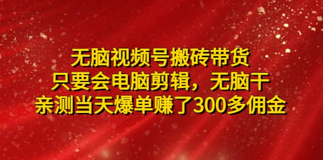 无脑视频号搬砖带货，只要会电脑剪辑，无脑干网创吧-网创项目资源站-副业项目-创业项目-搞钱项目八百网赚