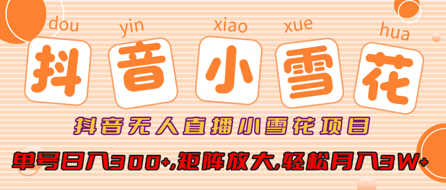 抖音无人直播，小雪花项目，单号日入300+,矩阵放大,轻松月入3W+网创吧-网创项目资源站-副业项目-创业项目-搞钱项目八百网赚