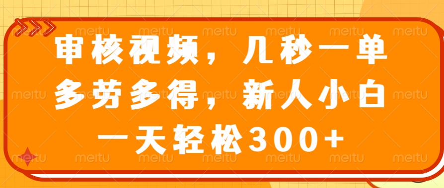 审核视频项目，几秒一单，多劳多得，新人小白一天轻松300+网创吧-网创项目资源站-副业项目-创业项目-搞钱项目八百网赚