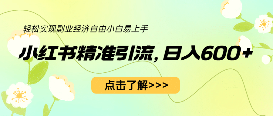 小红书精准引流，小白日入600+，轻松实现副业经济自由（教程+1153G资源）网创吧-网创项目资源站-副业项目-创业项目-搞钱项目八百网赚