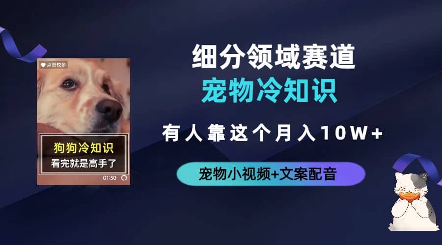 不起眼的抖音细分赛道-宠物冷知识，一段宠物视频配文案，有人靠这个月入10w网创吧-网创项目资源站-副业项目-创业项目-搞钱项目八百网赚