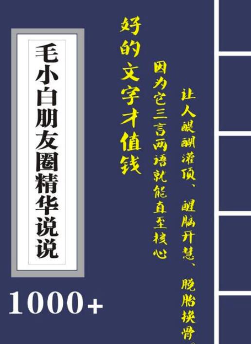 毛小白内容合集《朋友圈说说精华1000+》好的文字才值钱（第1部+2部）网创吧-网创项目资源站-副业项目-创业项目-搞钱项目八百网赚