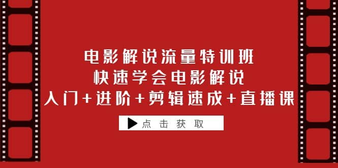 电影解说流量特训班：快速学会电影解说，入门+进阶+剪辑速成+直播课网创吧-网创项目资源站-副业项目-创业项目-搞钱项目八百网赚