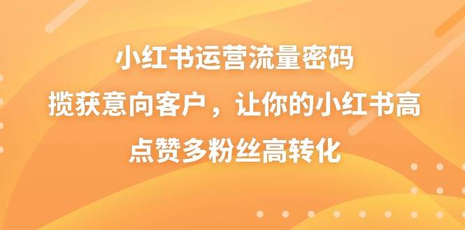 小红书运营流量密码，揽获意向客户，让你的小红书高点赞多粉丝高转化网创吧-网创项目资源站-副业项目-创业项目-搞钱项目八百网赚