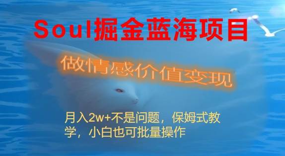 Soul掘金蓝海项目细分赛道，做情感价值变现，月入2w+不是问题网创吧-网创项目资源站-副业项目-创业项目-搞钱项目八百网赚