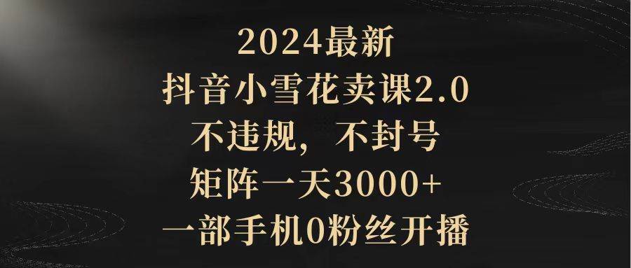 2024最新抖音小雪花卖课2.0 不违规 不封号 矩阵一天3000+一部手机0粉丝开播网创吧-网创项目资源站-副业项目-创业项目-搞钱项目八百网赚