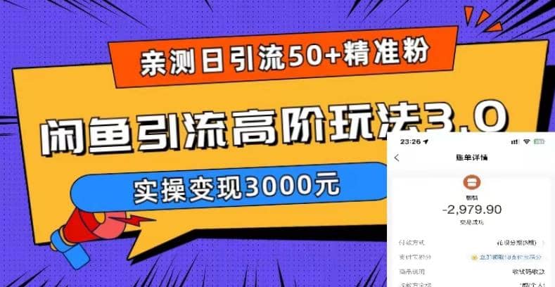 实测日引50+精准粉，闲鱼引流高阶玩法3.0，实操变现3000元网创吧-网创项目资源站-副业项目-创业项目-搞钱项目八百网赚