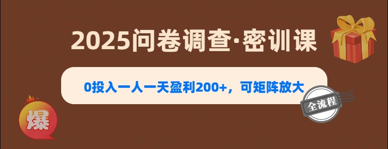 2025《问卷调查》0投入一人一天盈利200+，可矩阵放大网创吧-网创项目资源站-副业项目-创业项目-搞钱项目八百网赚