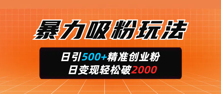 暴力吸粉玩法，日引500+精准创业粉，日变现轻松破2000网创吧-网创项目资源站-副业项目-创业项目-搞钱项目八百网赚