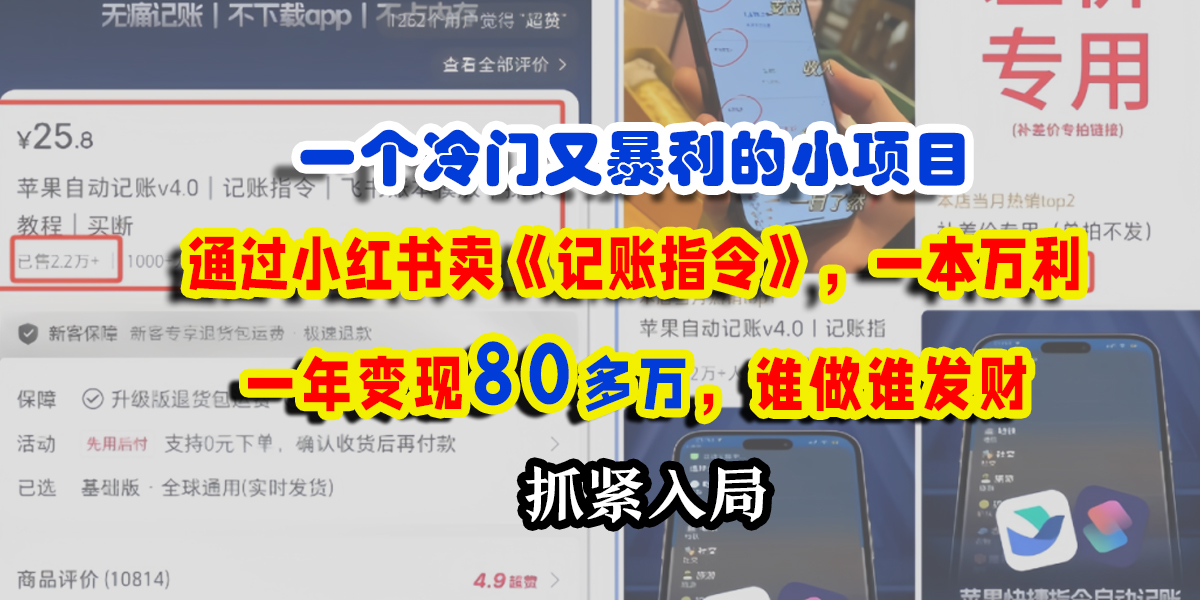 一个冷门又暴利的小项目，通过小红书卖《记账指令》，一本万利，一年变现80多万，谁做谁发财网创吧-网创项目资源站-副业项目-创业项目-搞钱项目八百网赚