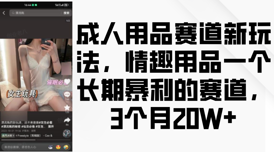情趣用品一个长期暴利的赛道，成人用品赛道新玩法，3个月20W+网创吧-网创项目资源站-副业项目-创业项目-搞钱项目八百网赚