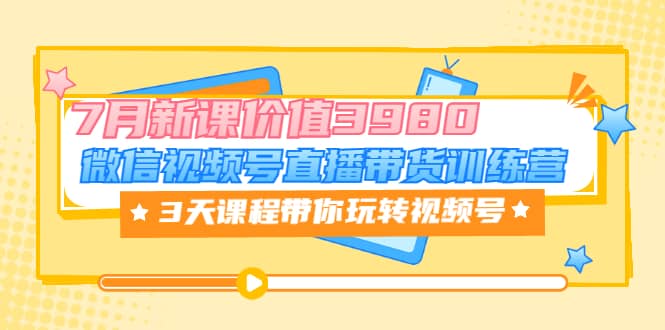 微信视频号直播带货训练营，3天课程带你玩转视频号：7月新课价值3980网创吧-网创项目资源站-副业项目-创业项目-搞钱项目八百网赚