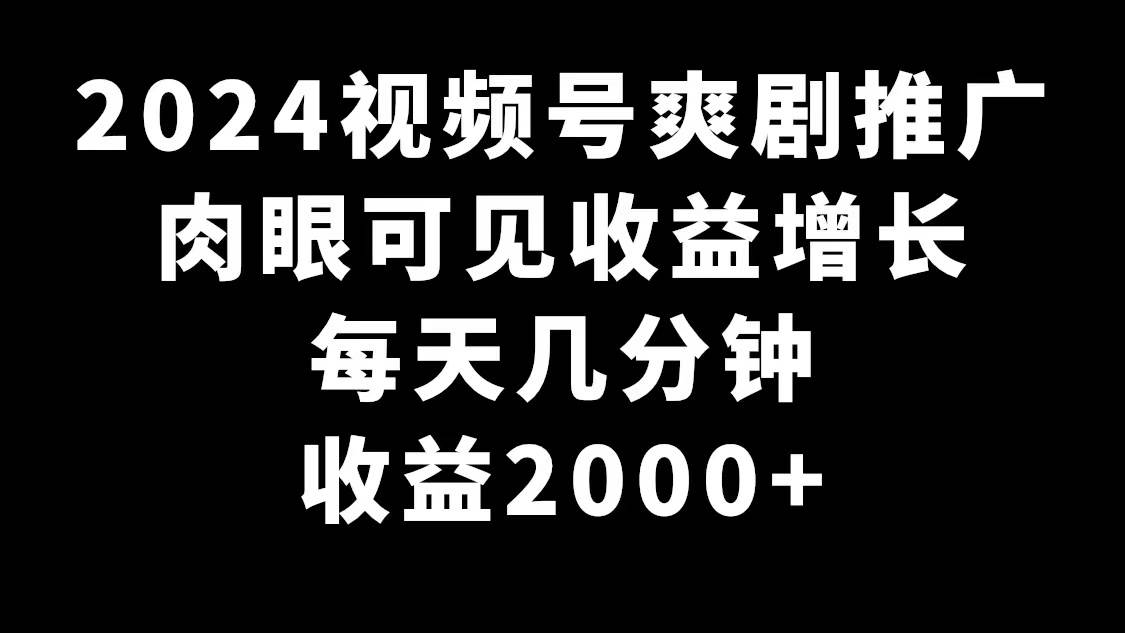 2024视频号爽剧推广，肉眼可见的收益增长，每天几分钟收益2000+网创吧-网创项目资源站-副业项目-创业项目-搞钱项目八百网赚