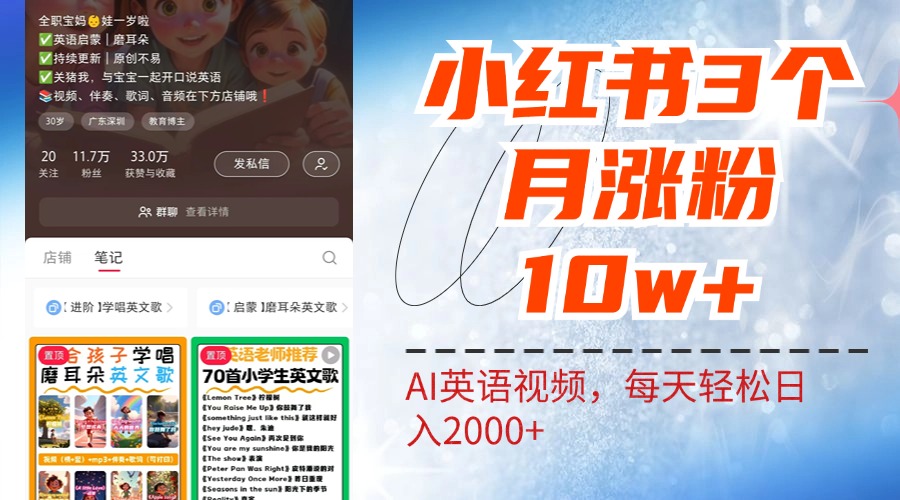 小红书三个月涨粉10W！AI英语视频0成本制作，每天轻松日入2000+网创吧-网创项目资源站-副业项目-创业项目-搞钱项目八百网赚