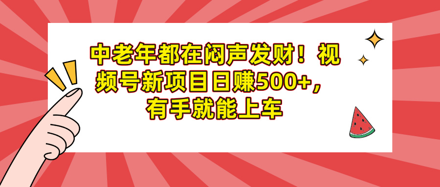 中老年都在闷声发财！视频号新项目日赚500+，有手就能上车网创吧-网创项目资源站-副业项目-创业项目-搞钱项目八百网赚