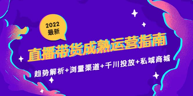 2022最新直播带货成熟运营指南：趋势解析+浏量渠道+千川投放+私域商城网创吧-网创项目资源站-副业项目-创业项目-搞钱项目八百网赚