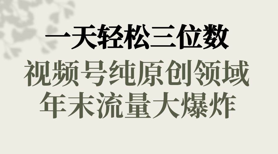 一天轻松三位数，视频号纯原创领域，春节童子送祝福，年末流量大爆炸网创吧-网创项目资源站-副业项目-创业项目-搞钱项目八百网赚