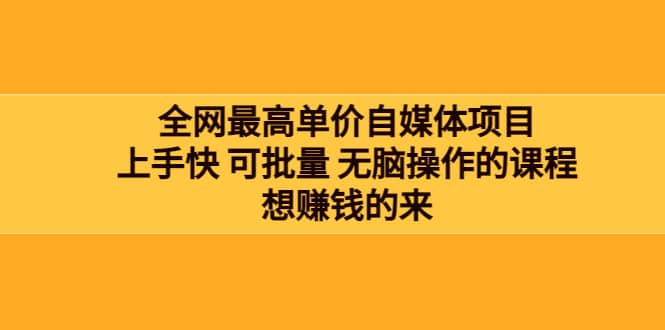 全网最单高价自媒体项目：上手快 可批量 无脑操作的课程，想赚钱的来网创吧-网创项目资源站-副业项目-创业项目-搞钱项目八百网赚