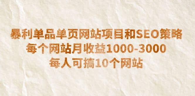 暴利单品单页网站项目和SEO策略 每个网站月收益1000-3000 每人可搞10个网创吧-网创项目资源站-副业项目-创业项目-搞钱项目八百网赚