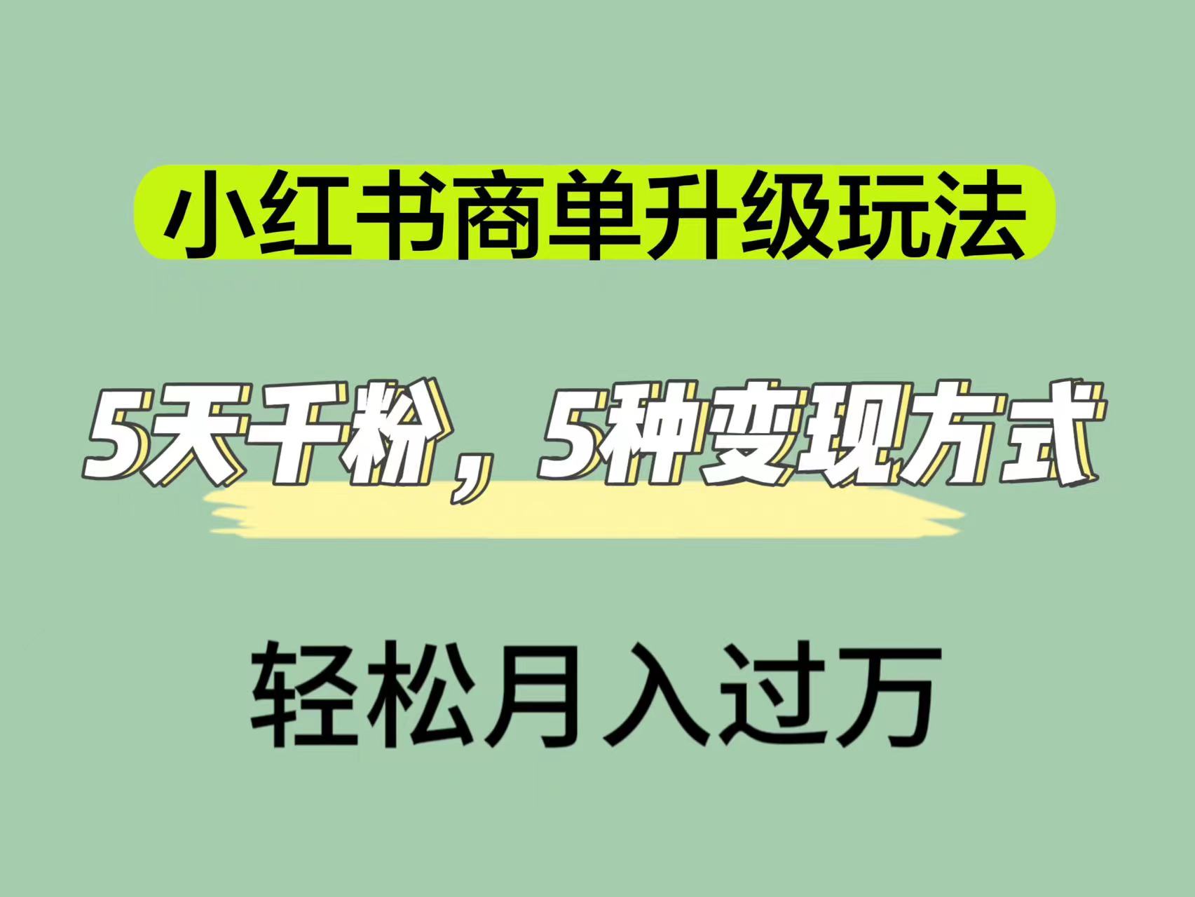 小红书商单升级玩法，5天千粉，5种变现渠道，轻松月入1万+网创吧-网创项目资源站-副业项目-创业项目-搞钱项目八百网赚