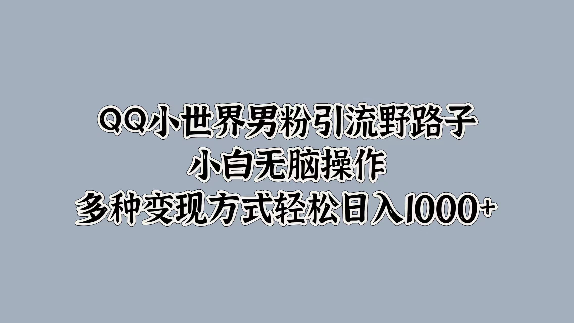 QQ小世界男粉引流野路子，小白无脑操作，多种变现方式轻松日入1000+网创吧-网创项目资源站-副业项目-创业项目-搞钱项目八百网赚