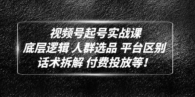 视频号起号实战课：底层逻辑 人群选品 平台区别 话术拆解 付费投放等网创吧-网创项目资源站-副业项目-创业项目-搞钱项目八百网赚