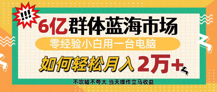 6亿群体蓝海市场，零经验小白用一台电脑，如何轻松月入2万+网创吧-网创项目资源站-副业项目-创业项目-搞钱项目八百网赚