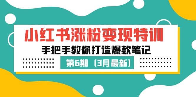小红书涨粉变现特训·第6期，手把手教你打造爆款笔记（3月新课）网创吧-网创项目资源站-副业项目-创业项目-搞钱项目八百网赚