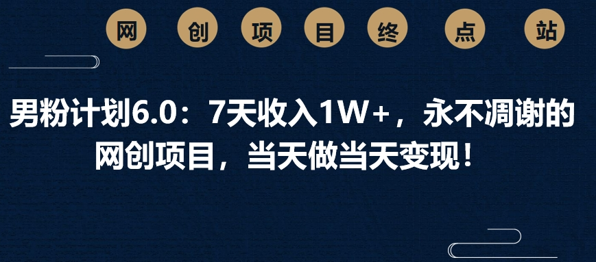 男粉计划6.0：7天收入1W+，永不凋谢的网创项目，当天做当天变现！网创吧-网创项目资源站-副业项目-创业项目-搞钱项目八百网赚