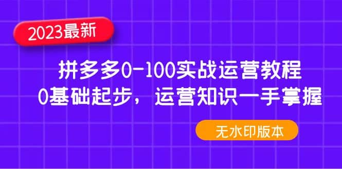 2023拼多多0-100实战运营教程，0基础起步，运营知识一手掌握（无水印）网创吧-网创项目资源站-副业项目-创业项目-搞钱项目八百网赚