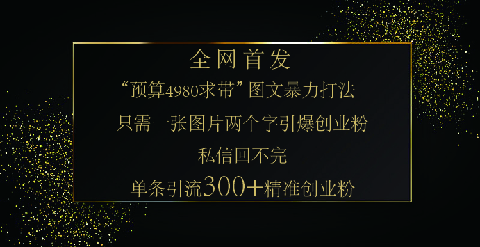 小红书，“预算 4980 带我飞” 的神奇图片引流法，堪称涨粉核武器！只需一张图，就能单条笔记凭借此方法，轻松引流 300 + 精准创业粉！网创吧-网创项目资源站-副业项目-创业项目-搞钱项目八百网赚