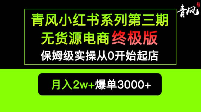 小红书无货源电商爆单终极版【视频教程+实战手册】保姆级实操从0起店爆单网创吧-网创项目资源站-副业项目-创业项目-搞钱项目八百网赚