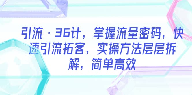 引流·36计，掌握流量密码，快速引流拓客，实操方法层层拆解，简单高效网创吧-网创项目资源站-副业项目-创业项目-搞钱项目八百网赚