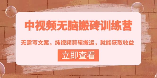 中视频无脑搬砖训练营：无需写文案，纯视频剪辑搬运，就能获取收益网创吧-网创项目资源站-副业项目-创业项目-搞钱项目八百网赚