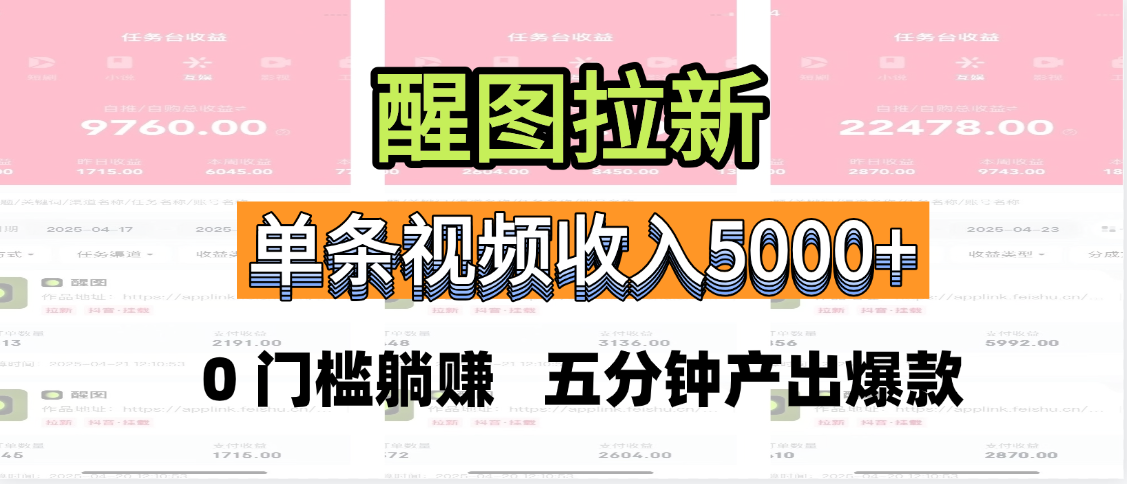 醒图拉新，0 门槛躺赚，五分钟产出爆款，单条视频收入5000+网创吧-网创项目资源站-副业项目-创业项目-搞钱项目八百网赚