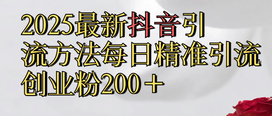 2025最新,抖音引流,方法每日精准引流创业粉300＋网创吧-网创项目资源站-副业项目-创业项目-搞钱项目八百网赚